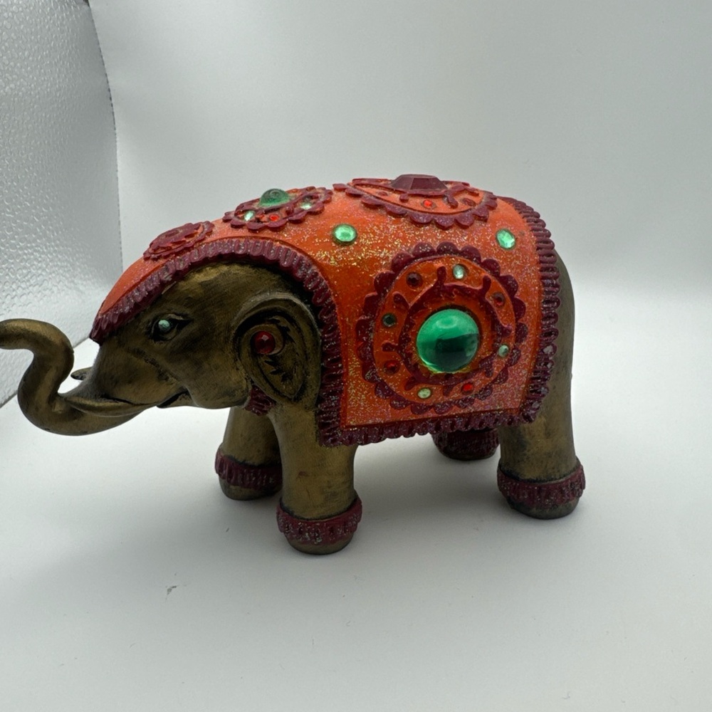Decorative Jeweled Elephant Figurine Resin Hand Painted Collectible Statue Decor